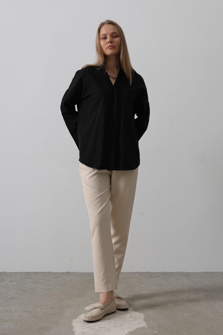 Wide Cuff Detailed Shirt - Black
