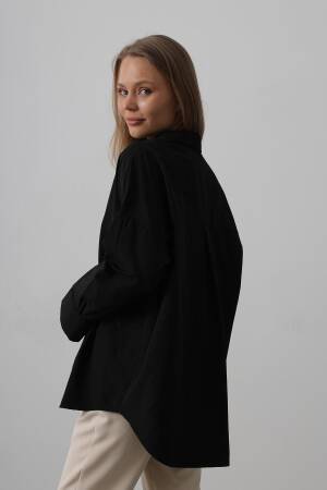 Wide Cuff Detailed Shirt - Black - Reyon - Globality Store - Women Clothes Wholesale Turkey
