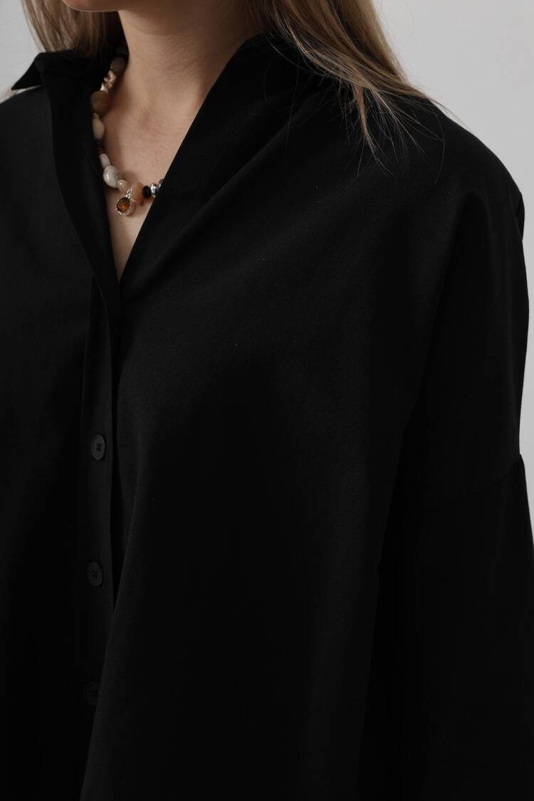 Wide Cuff Detailed Shirt - Black