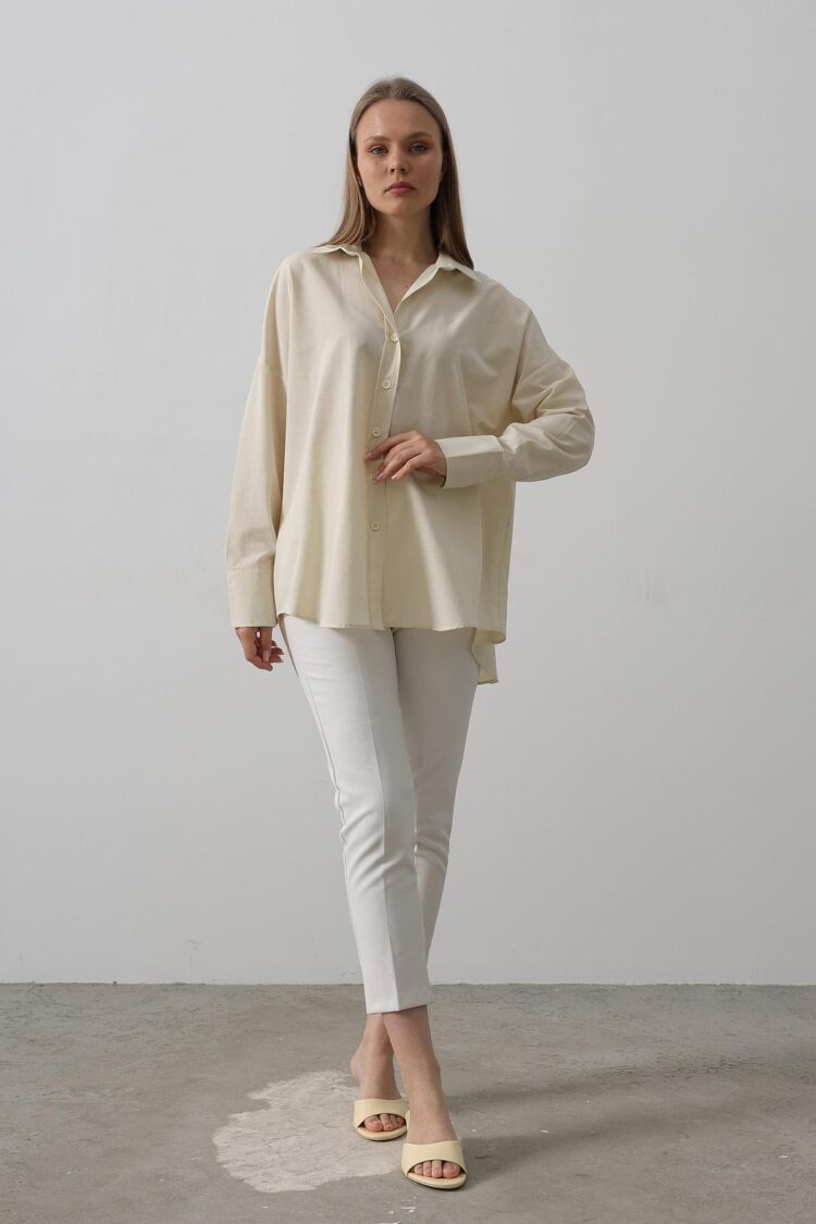 Wide Cuff Detailed Shirt - Reyon - Globality Store - Women Clothes Wholesale Turkey