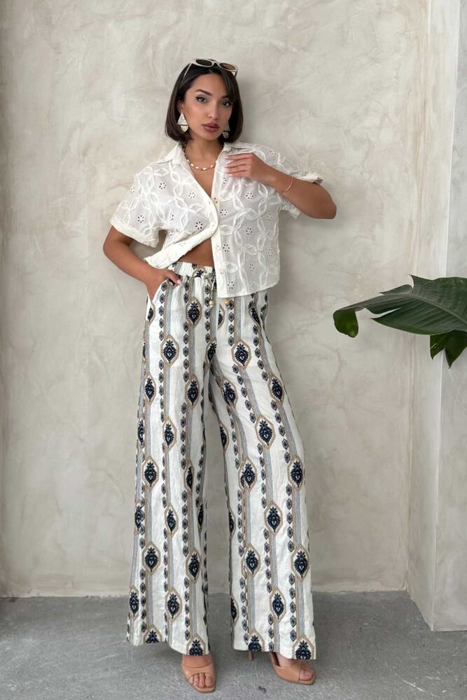 Embroidered Pants - Stone - Topshow - Globality Store - Women Clothes Wholesale Turkey