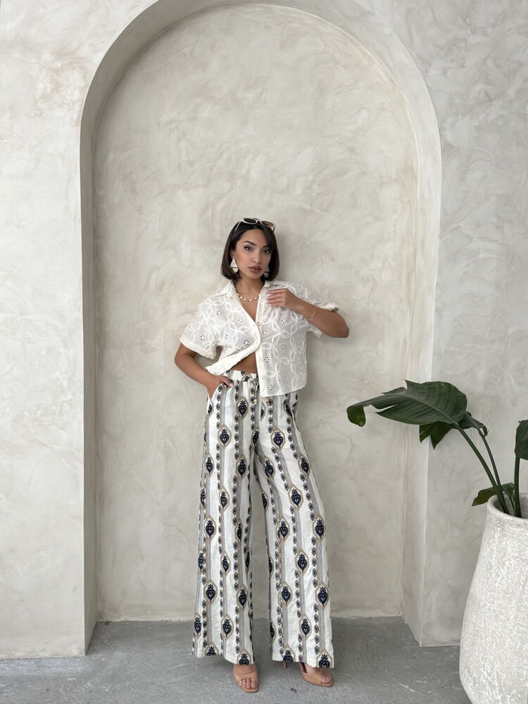 Embroidered Pants - Stone