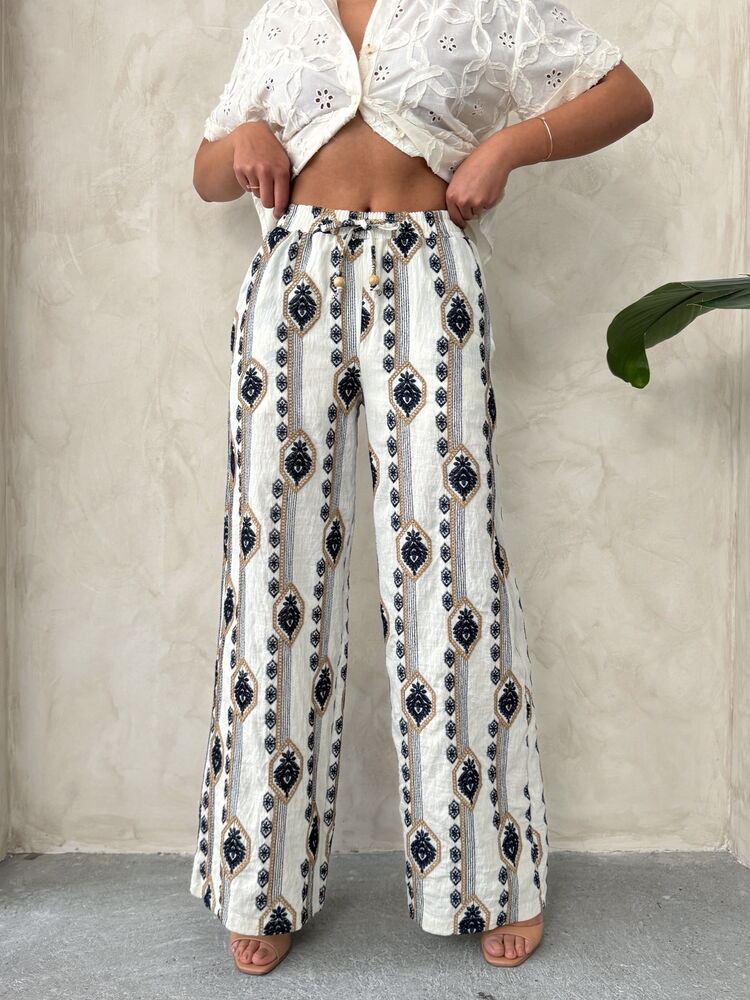 Embroidered Pants - Stone