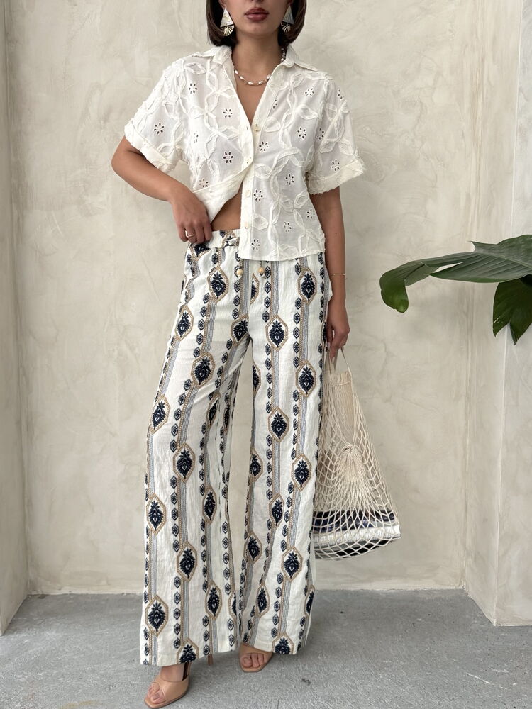 Embroidered Pants - Stone
