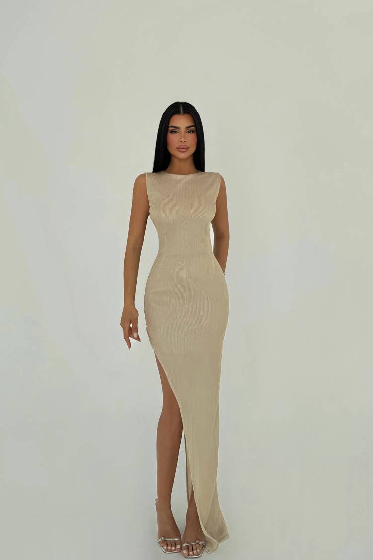 Deep Slit Long Dress - EYYO ATELIER - Globality Store - Women Clothes Wholesale Turkey