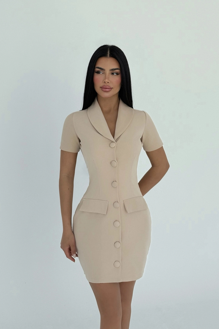 Button Detail Mini Dress - EYYO ATELIER - Globality Store - Women Clothes Wholesale Turkey