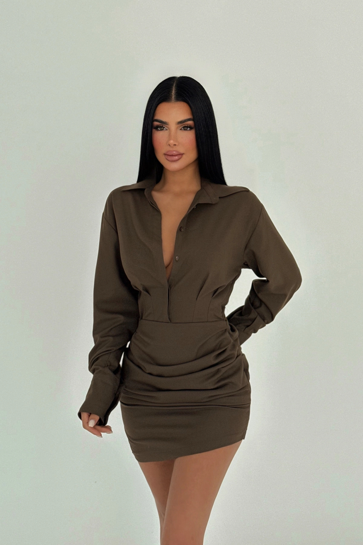 Shirt Collar Mini Dress - EYYO ATELIER - Globality Store - Women Clothes Wholesale Turkey