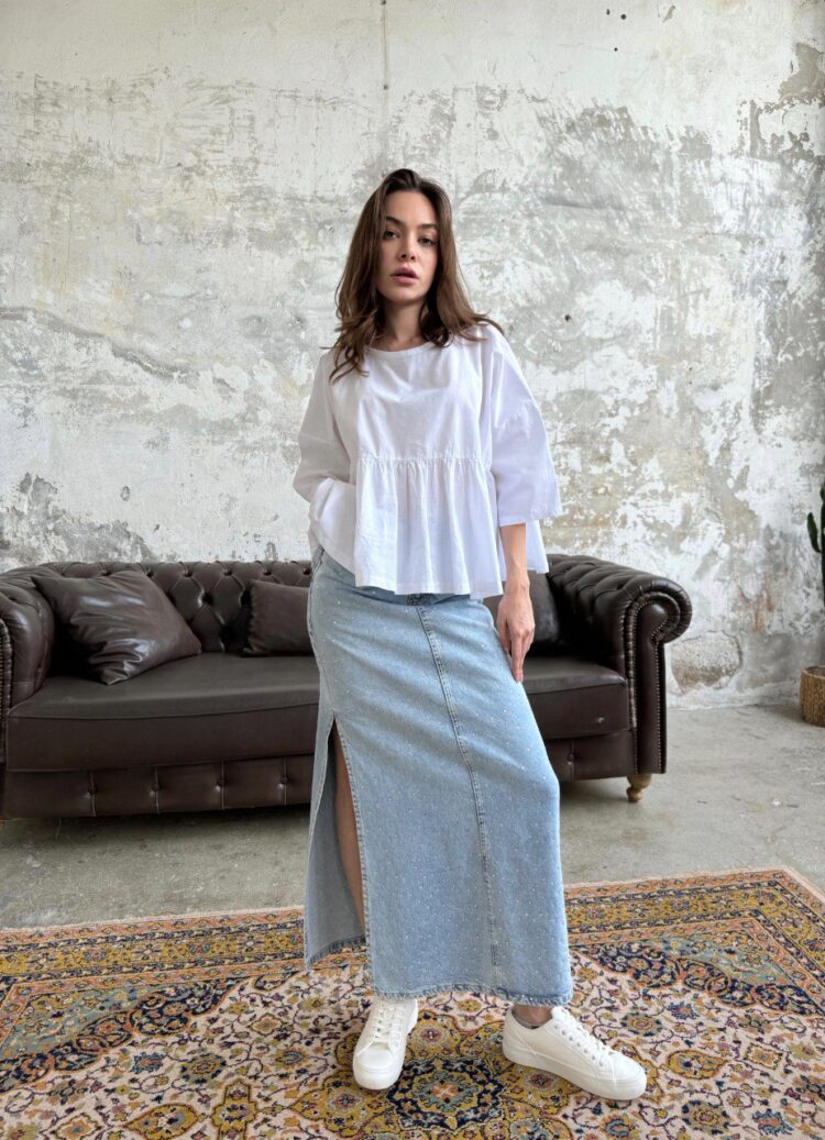Skirt With Side Slit - Cream Rouge - Globality Store - Women Clothes Wholesale Turkey