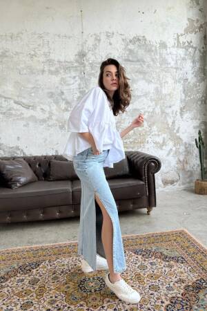Skirt With Side Slit - Cream Rouge - Globality Store - Women Clothes Wholesale Turkey