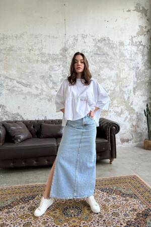 Skirt With Side Slit - Cream Rouge - Globality Store - Women Clothes Wholesale Turkey