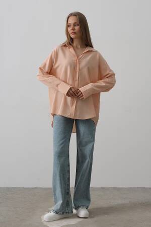 Wide Cuff Detailed Shirt - Light Salmon - Reyon - Globality Store - Women Clothes Wholesale Turkey
