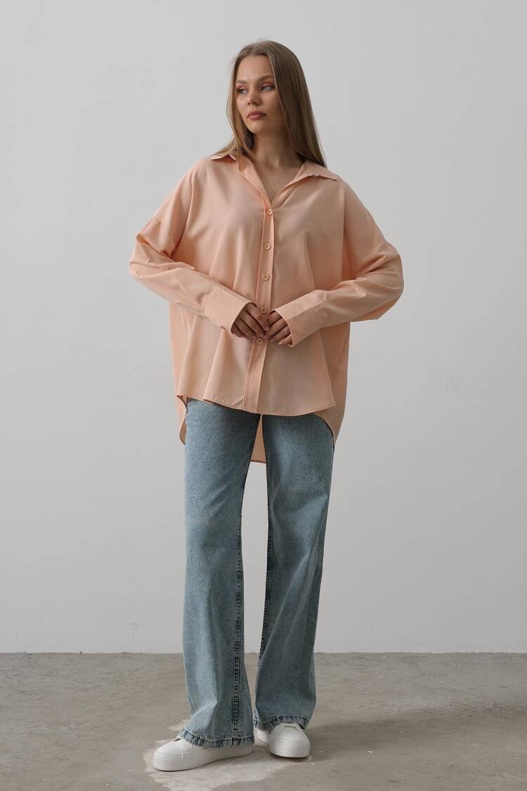 Wide Cuff Detailed Shirt - Light Salmon - Reyon - Globality Store - Women Clothes Wholesale Turkey