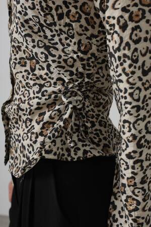 Leopard Shirt With Ruffles On The Sides - Leopard - Reyon - Globality Store - Women Clothes Wholesale Turkey