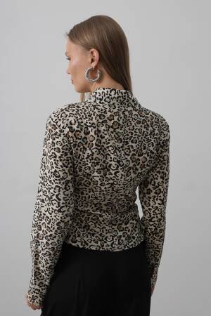 Leopard Shirt With Ruffles On The Sides - Leopard - Reyon - Globality Store - Women Clothes Wholesale Turkey