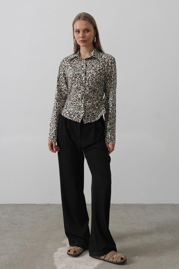 Leopard Shirt With Ruffles On The Sides - Leopard