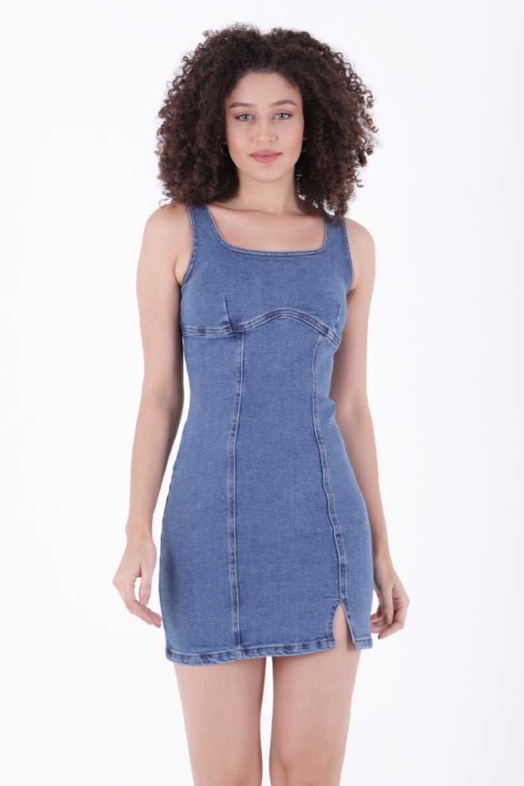 Mini Denim Dress With Zipper