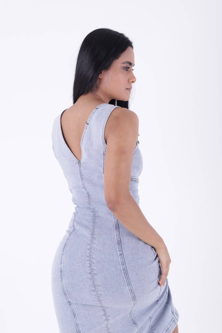 Adjustable Strappy Denim Dress With Lycra Coupe