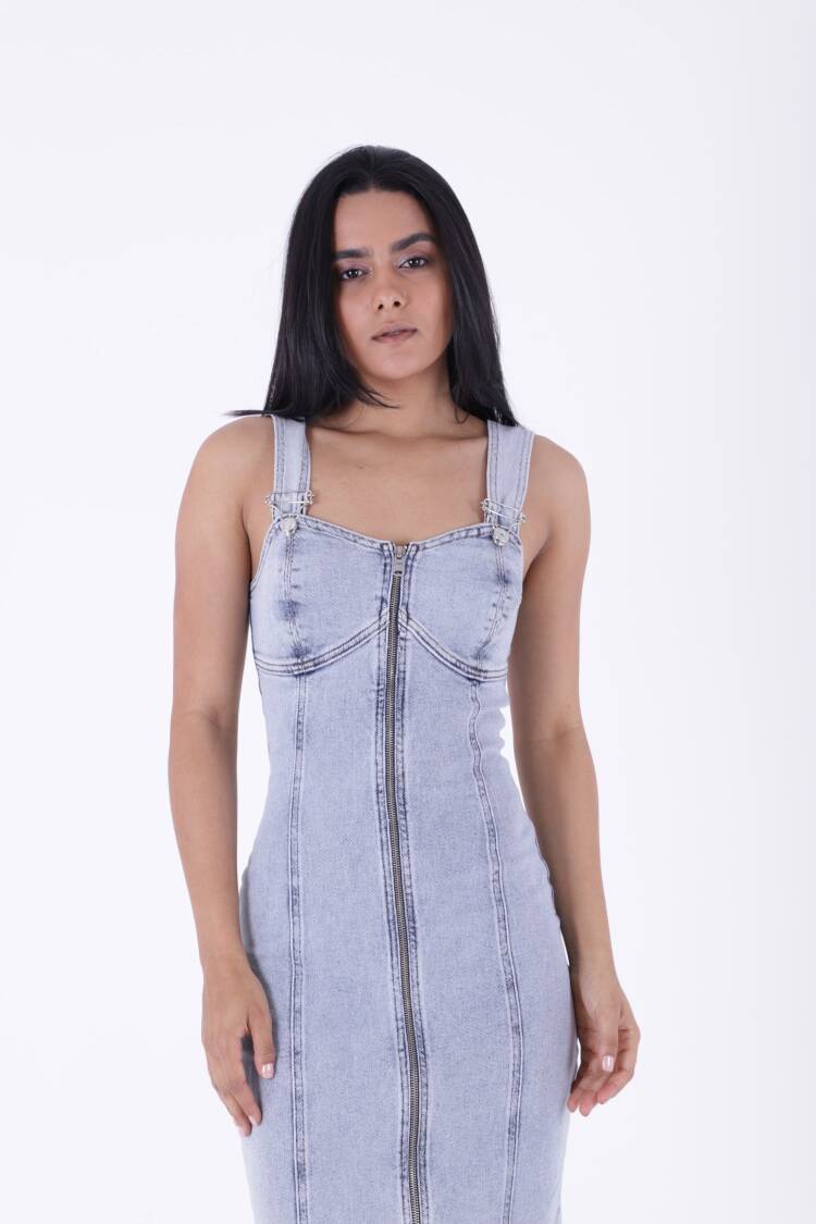Adjustable Strappy Denim Dress With Lycra Coupe