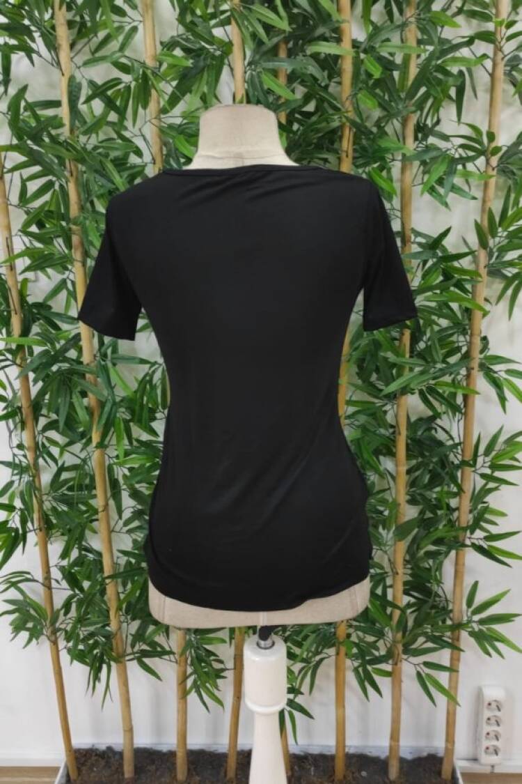 Women's Short Sleeve Collar Open Laser Cut Detailed Viscose Blouse - Black
