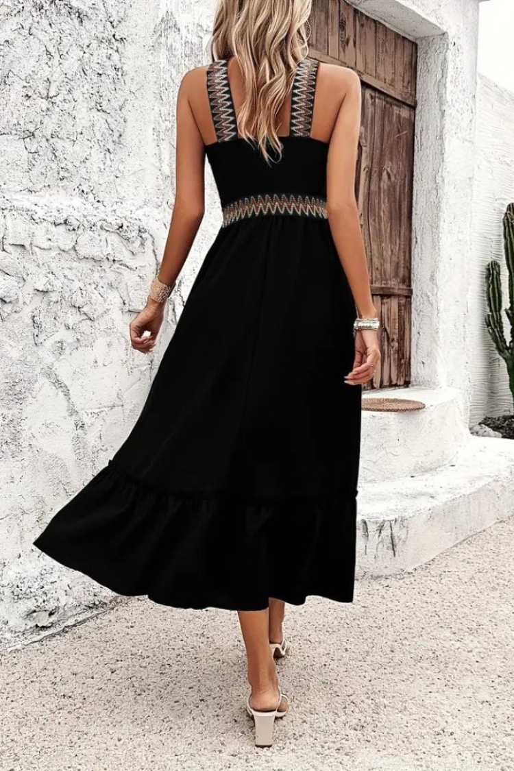 Women's Strappy Neck Cross Detailed Viscose Dress - Black
