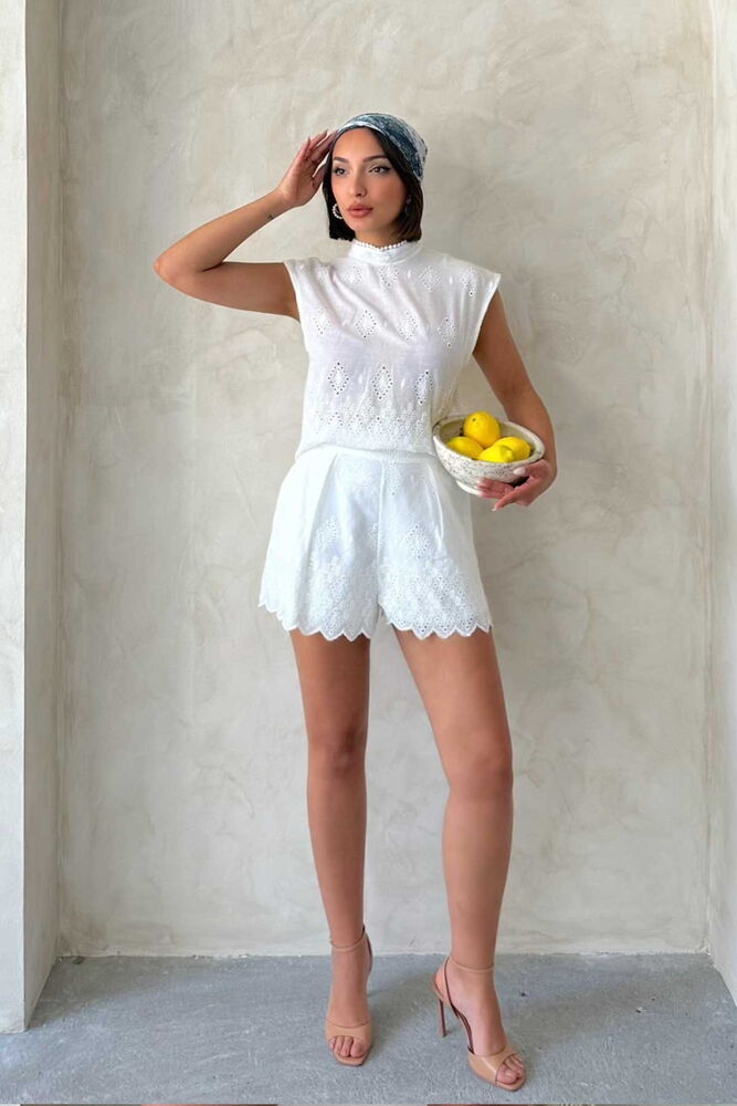 Embroidered Skirt - Cream - Topshow - Globality Store - Women Clothes Wholesale Turkey