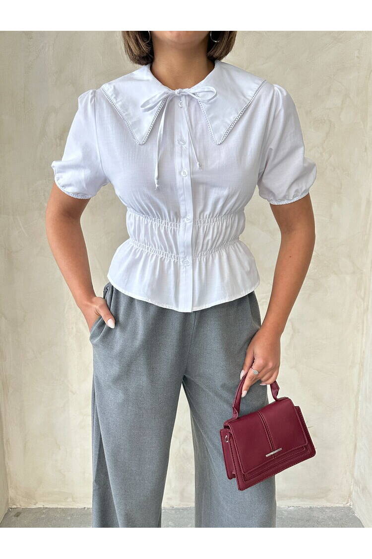 Collar Detailed Ruffle Shirt