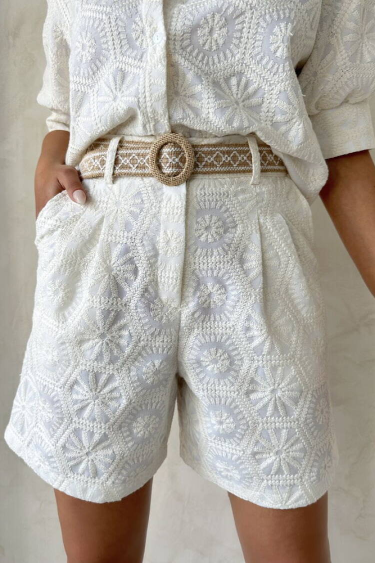 Embroidered Shorts - Cream