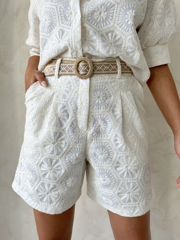 Embroidered Shorts - Cream