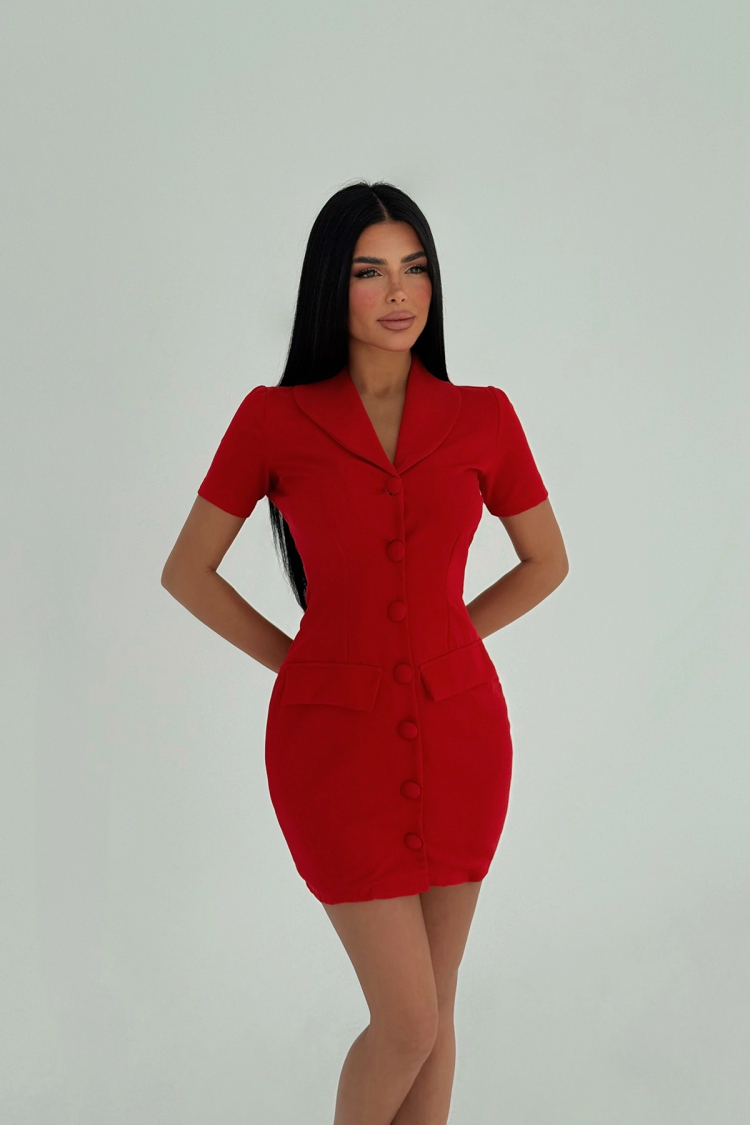 Button Detail Mini Dress - EYYO ATELIER - Globality Store - Women Clothes Wholesale Turkey