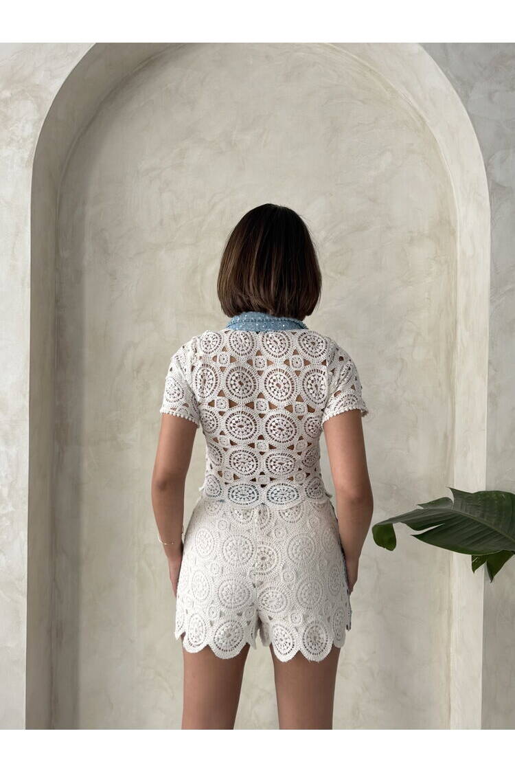 Denim Detailed Lace Shirt - Raw