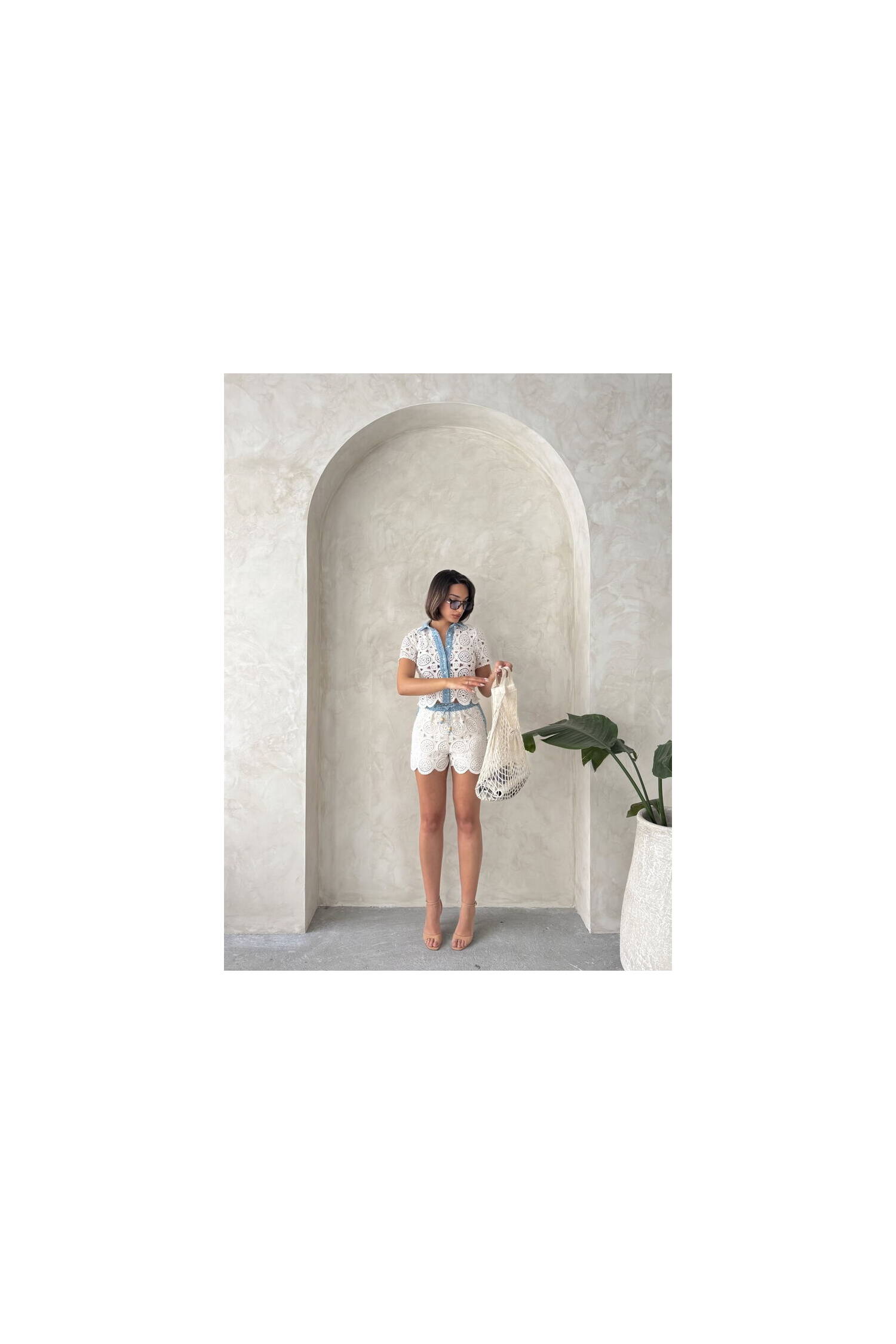 Denim Detailed Lace Shirt - Raw - Brand: Topshow - Women's Clothing Wholesale - Globality Store