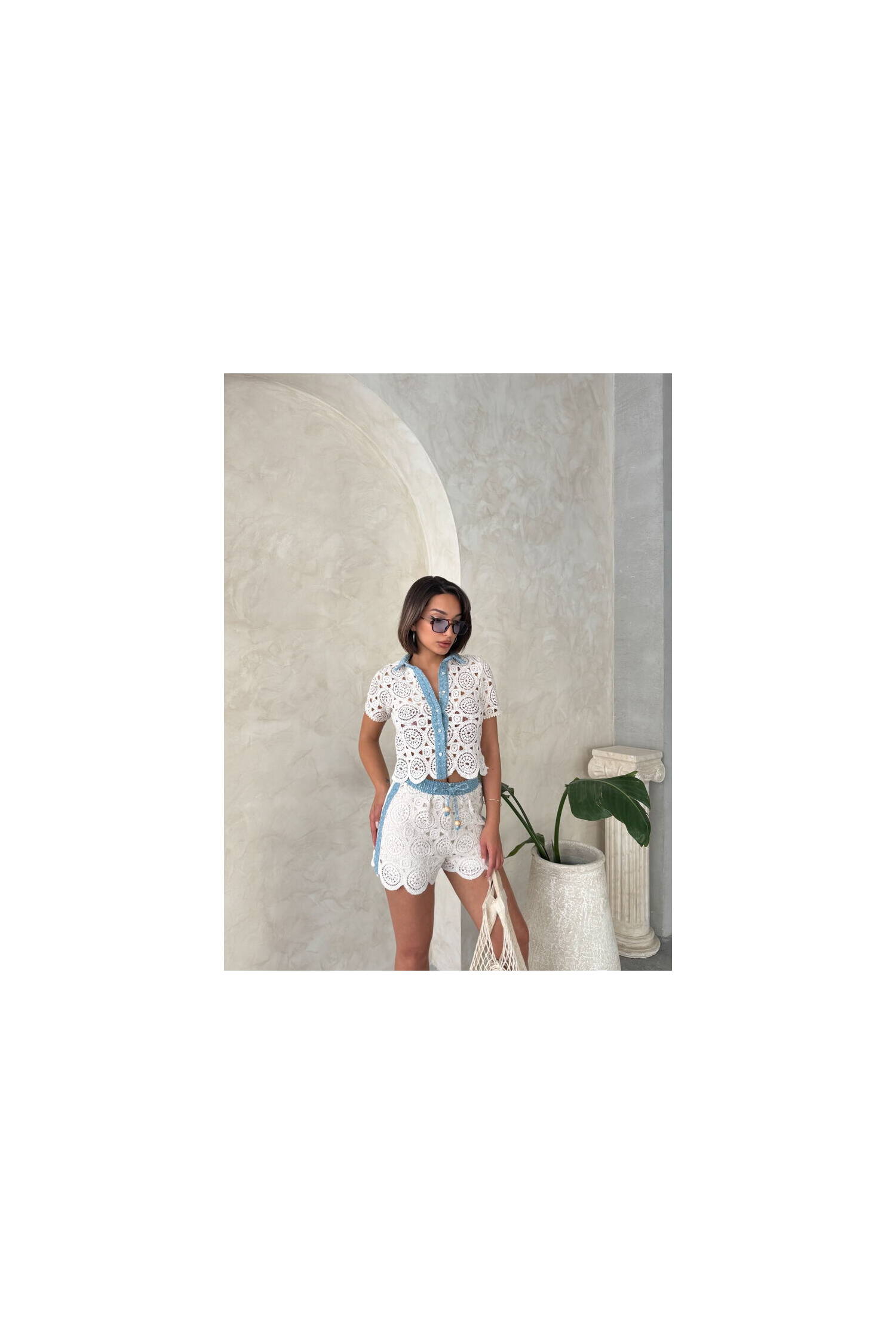 Denim Detailed Lace Shirt - Raw - Brand: Topshow - Women's Clothing Wholesale - Globality Store