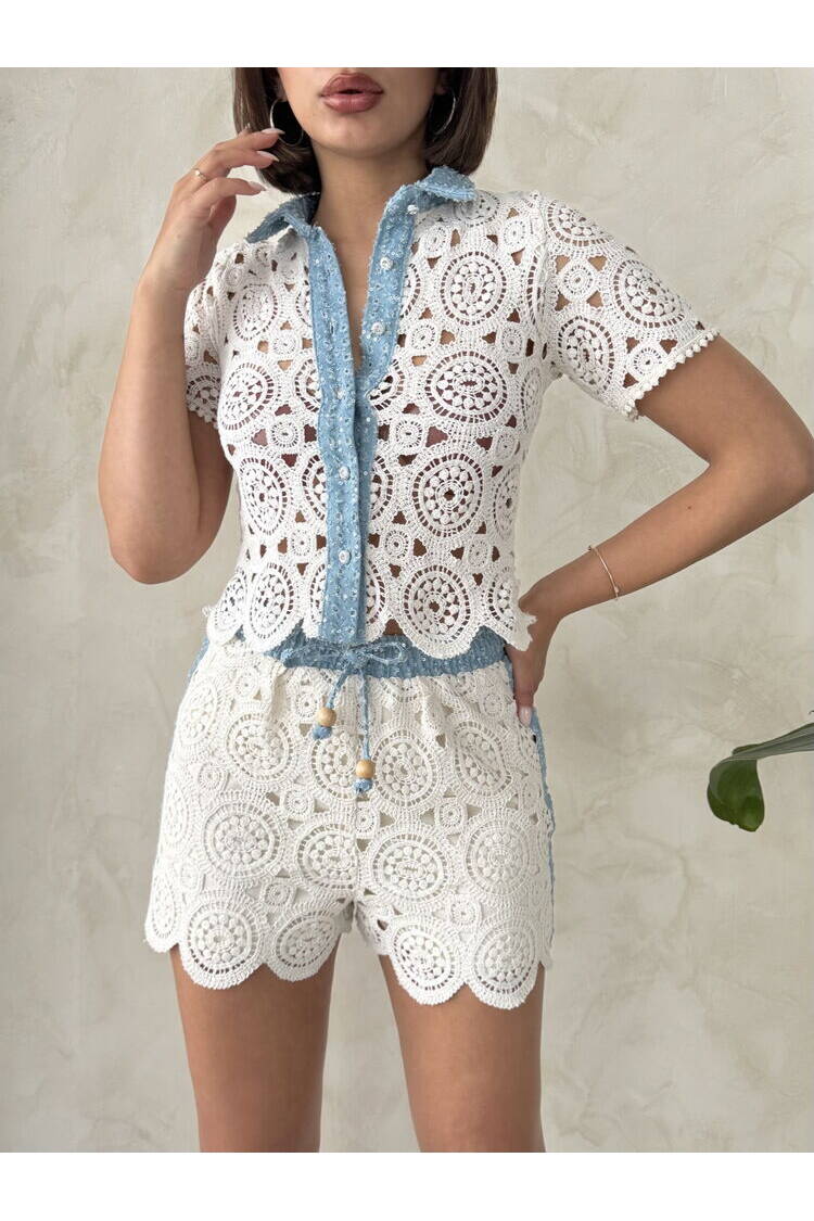 Denim Detailed Lace Shirt - Raw