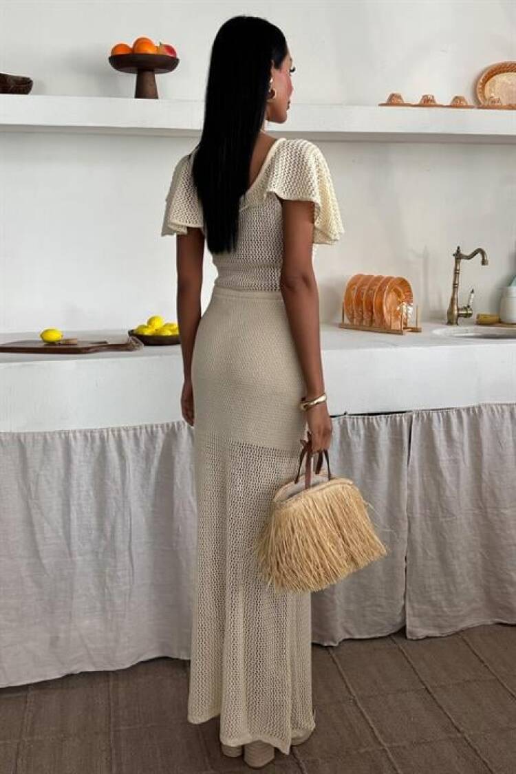 Knitwear Dress With Deep Neckline And Mesh Detail