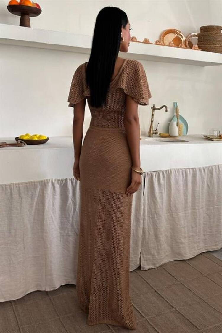 Knitwear Dress With Deep Neckline And Mesh Detail