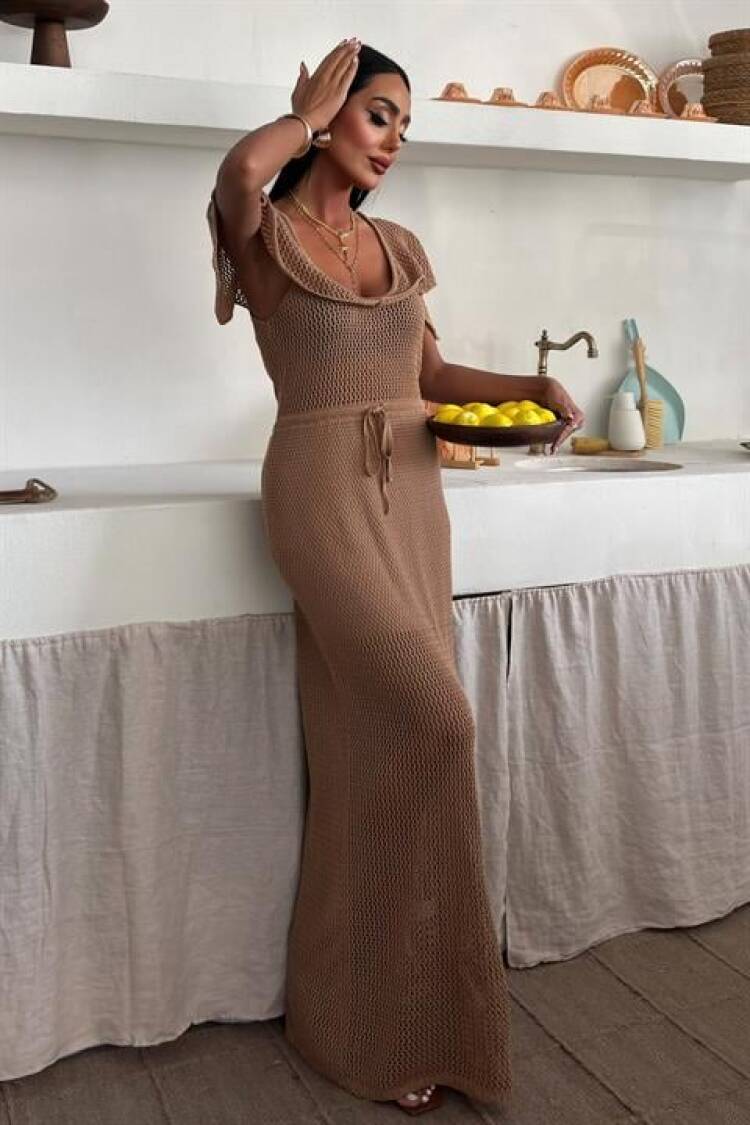 Knitwear Dress With Deep Neckline And Mesh Detail