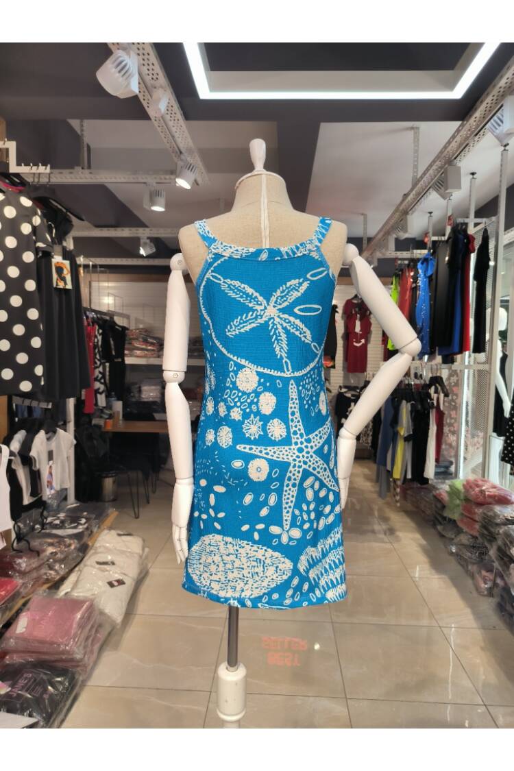 Women's Strappy Starfish Print Suprem Dress - Blue