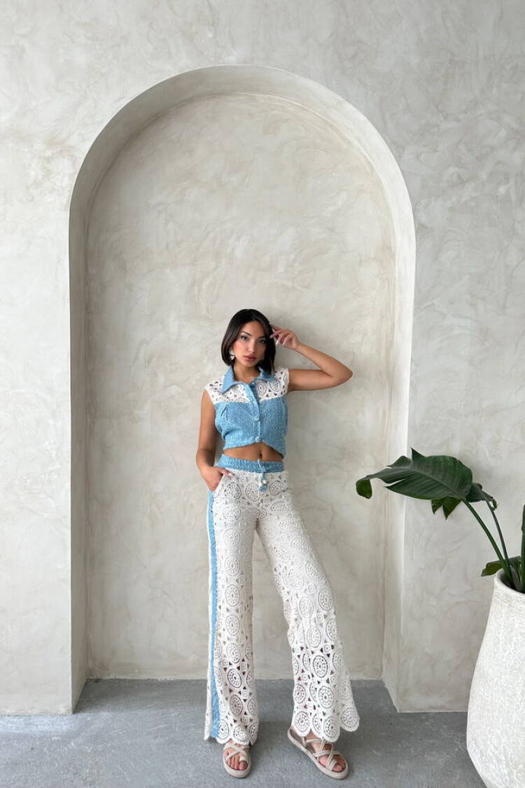 Lace Detailed Sequin Denim Jacket