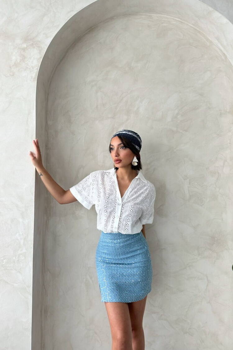 Sequin Denim Skirt