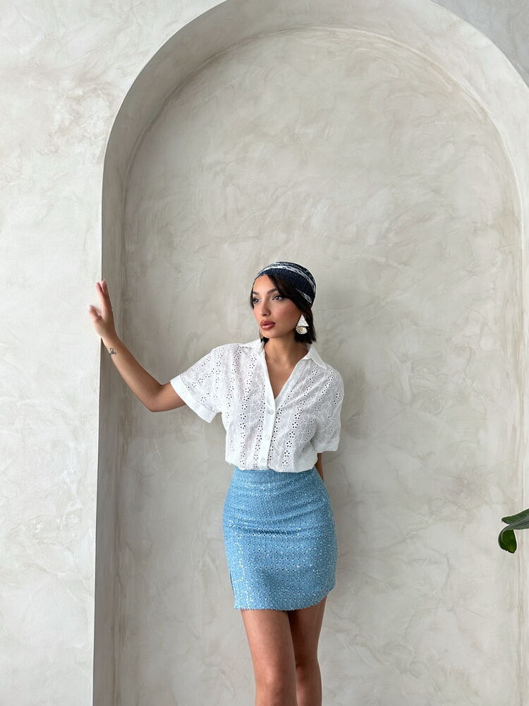 Sequin Denim Skirt