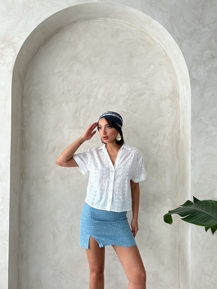 Sequin Denim Skirt