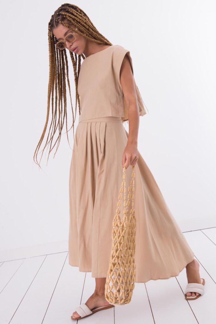 100% Tencel Pleated Detailed Midi Skirt