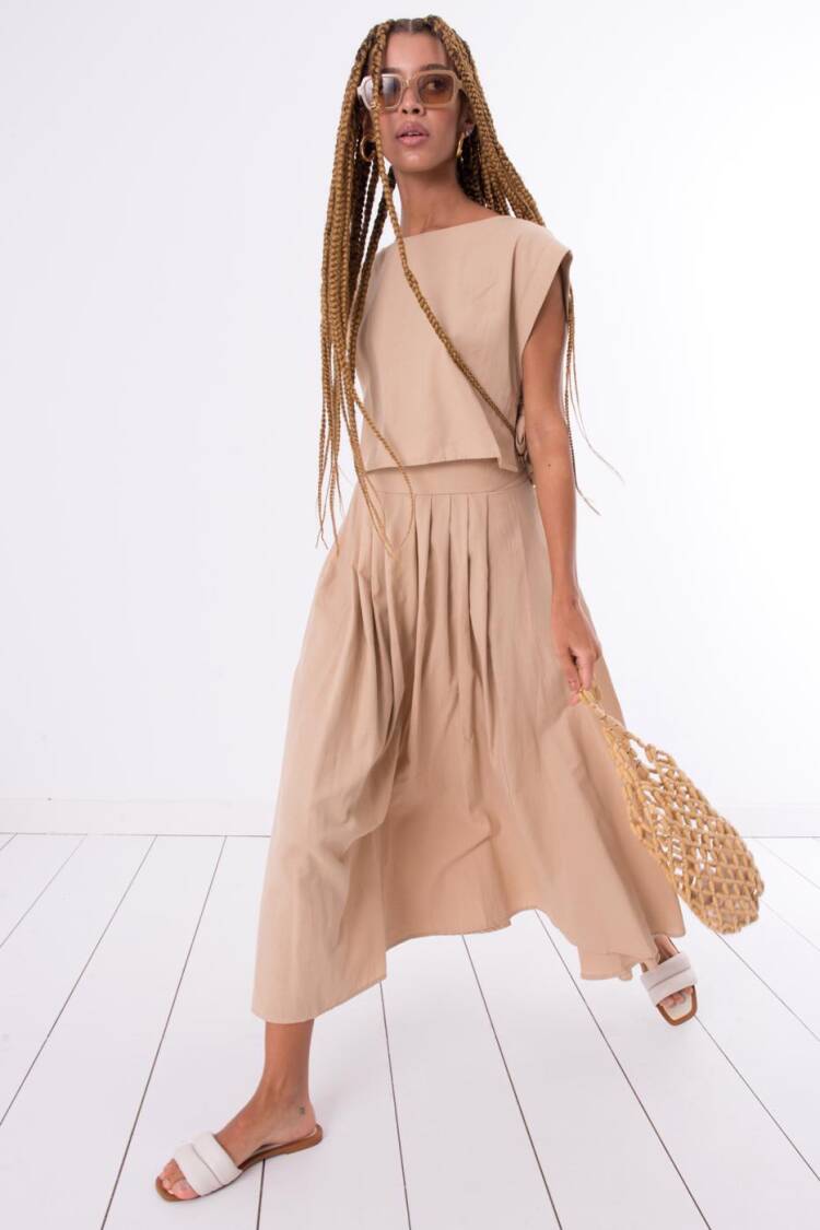 100% Tencel Pleated Detailed Midi Skirt - BSL - Globality Store - Women Clothes Wholesale Turkey