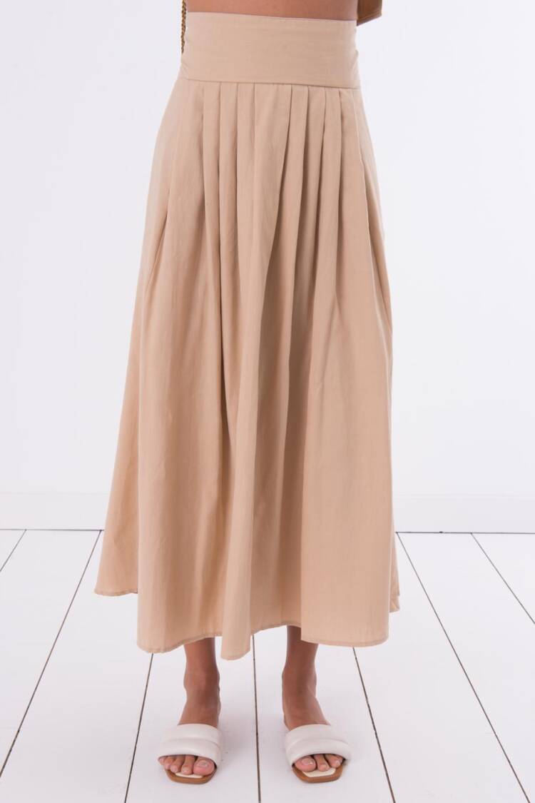 100% Tencel Pleated Detailed Midi Skirt