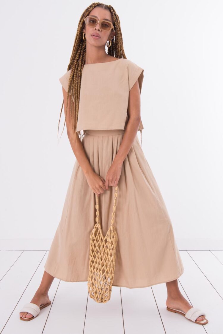 100% Tencel Pleated Detailed Midi Skirt