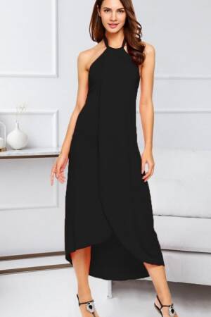 Women's Asymmetric Cut Detailed Viscose Dress With Open Shoulders - Janes - Globality Store - Women Clothes Wholesale Turkey