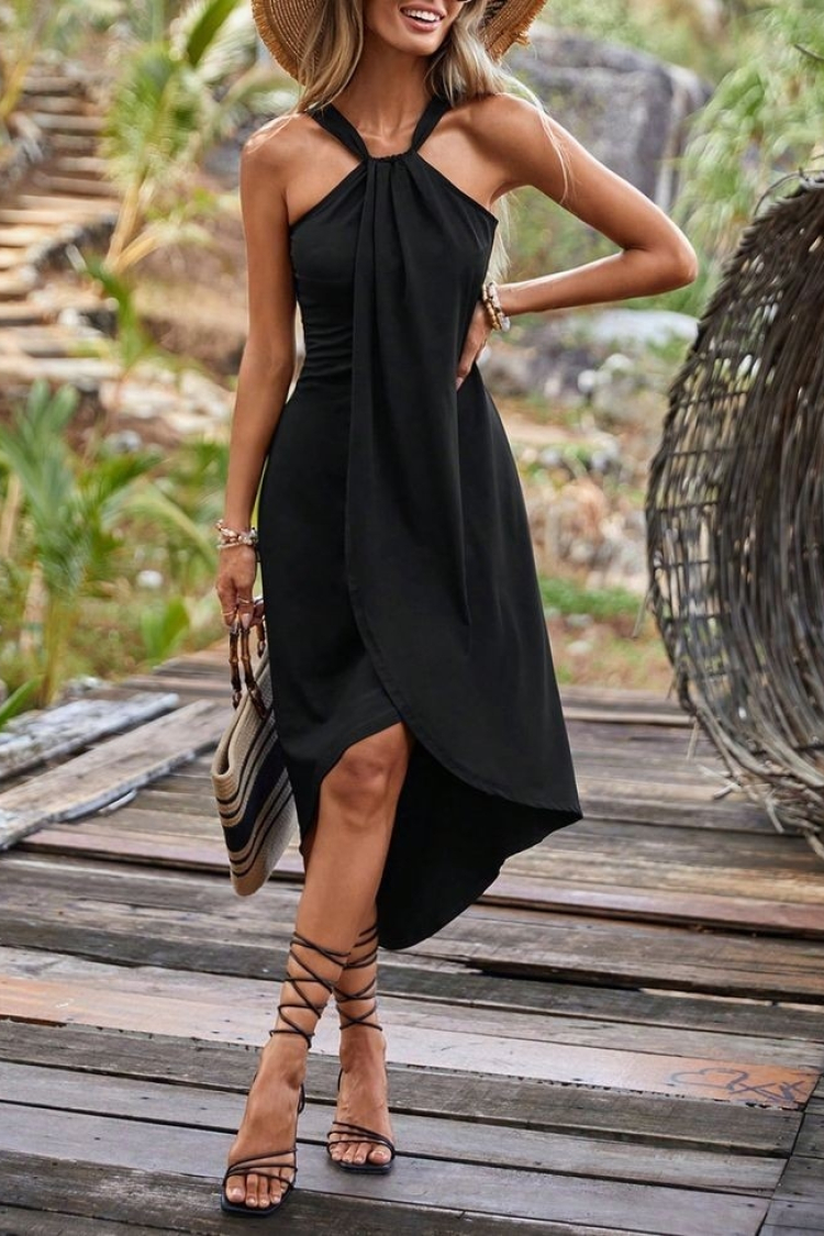 Women's Asymmetric Cut Detailed Viscose Dress With Open Shoulders