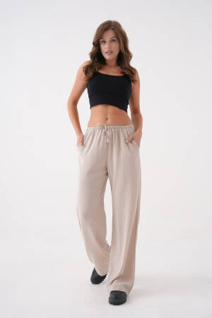 Loose Fit Modal Pants With Elastic Waist And Tie 29092 - First Angels - Globality Store - Women Clothes Wholesale Turkey
