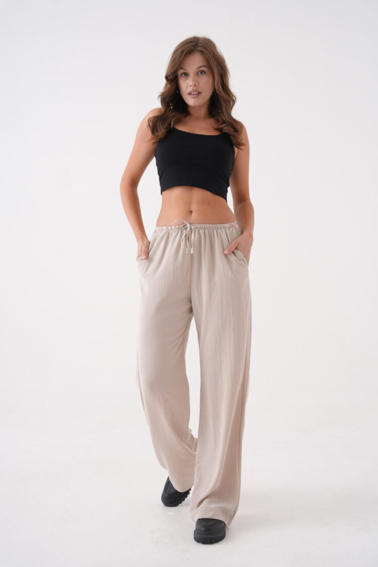 Loose Fit Modal Pants With Elastic Waist And Tie 29092 - First Angels - Globality Store - Women Clothes Wholesale Turkey