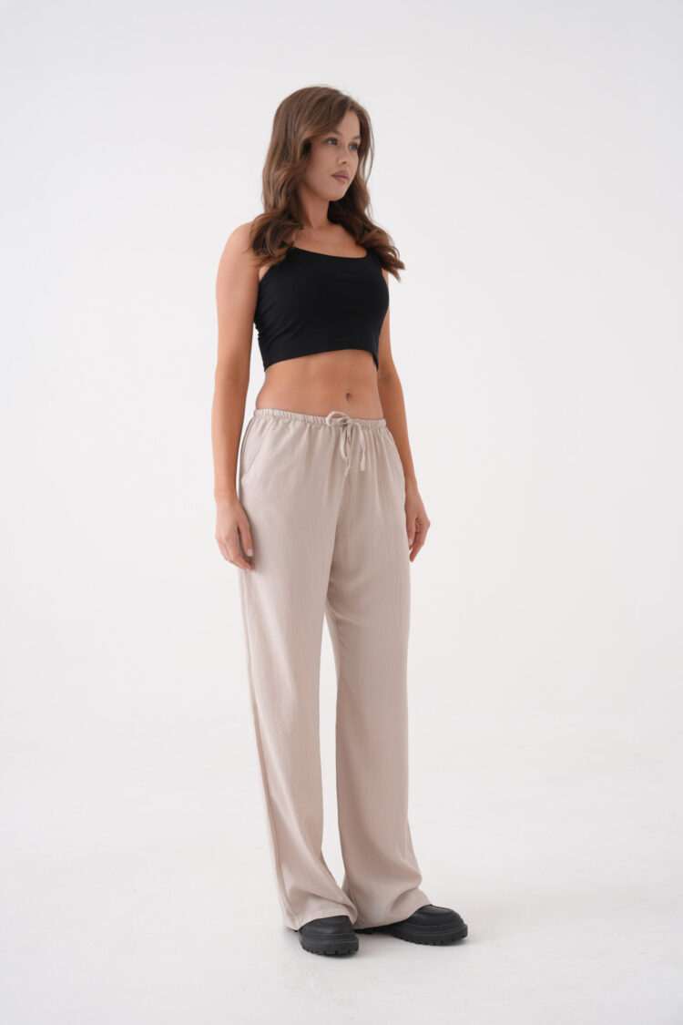 Loose Fit Modal Pants With Elastic Waist And Tie 29092